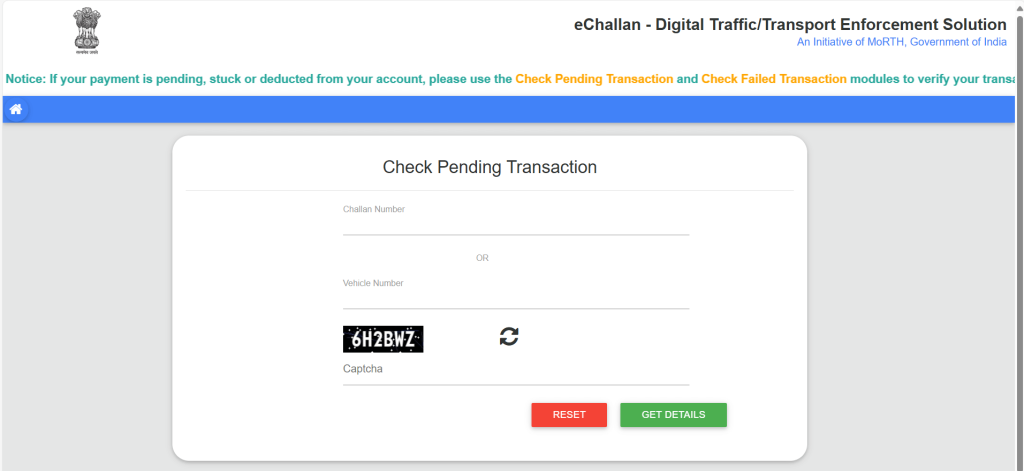 check pending transaction echallan